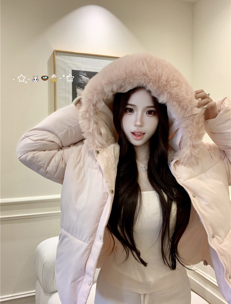 Thermal pink coat hooded cotton coat for women