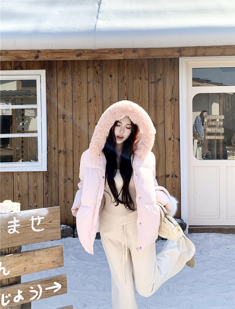 Thermal pink coat hooded cotton coat for women