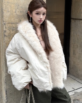Thick fur collar winter coat thermal splice spicegirl jacket