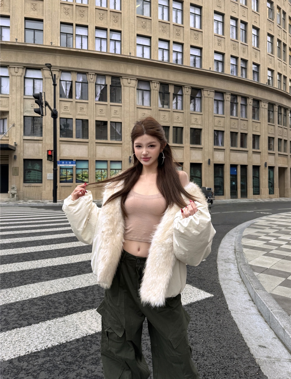 Thick fur collar winter coat thermal splice spicegirl jacket