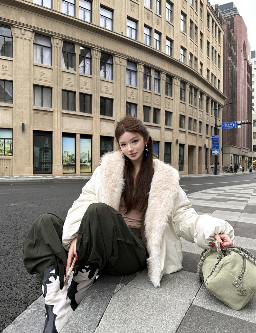 Thick fur collar winter coat thermal splice spicegirl jacket
