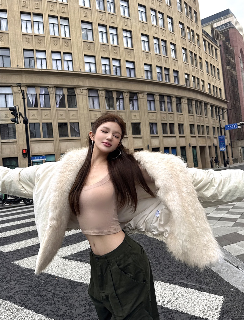 Thick fur collar winter coat thermal splice spicegirl jacket