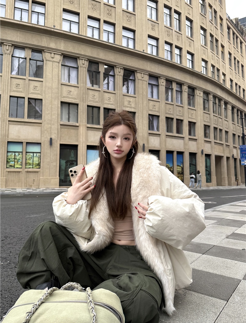 Thick fur collar winter coat thermal splice spicegirl jacket