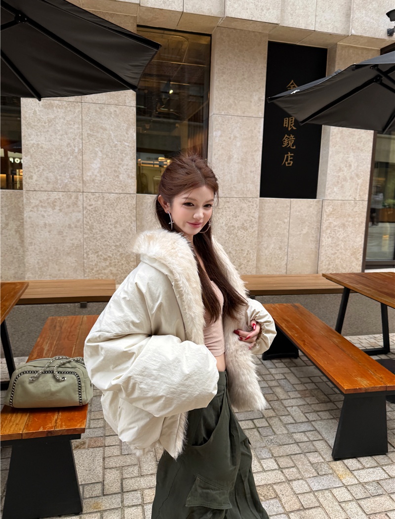 Thick fur collar winter coat thermal splice spicegirl jacket
