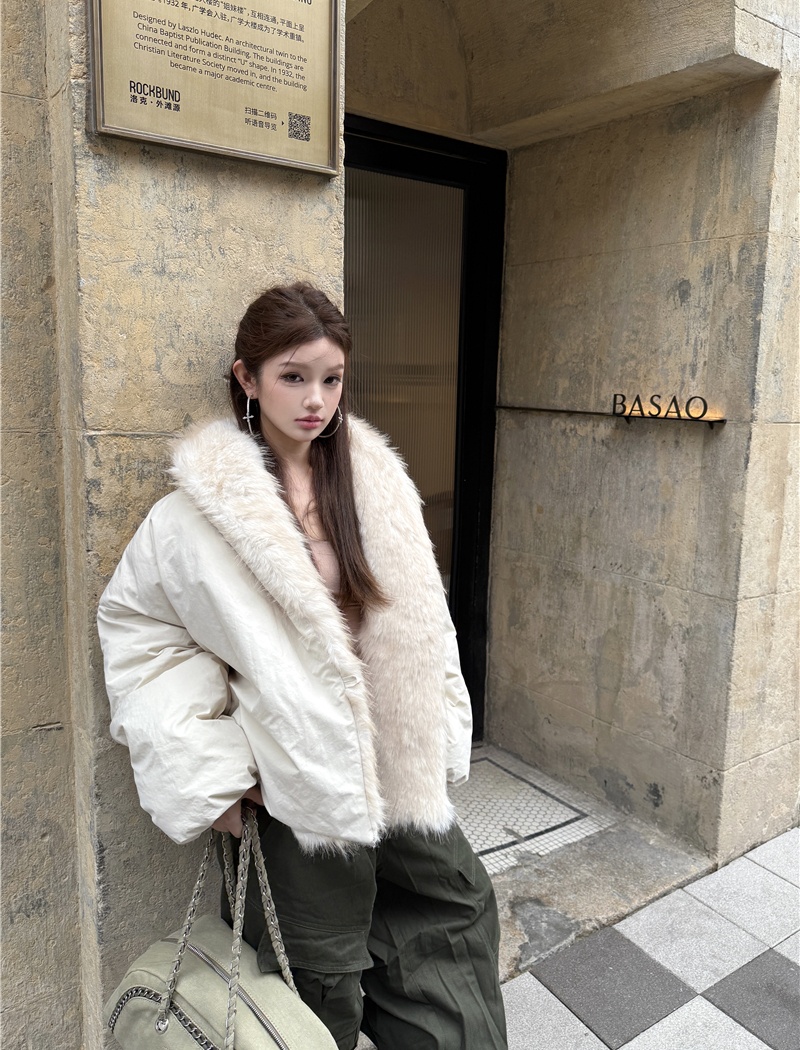 Thick fur collar winter coat thermal splice spicegirl jacket