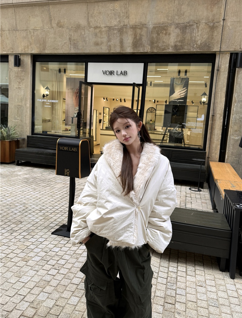 Thick fur collar winter coat thermal splice spicegirl jacket