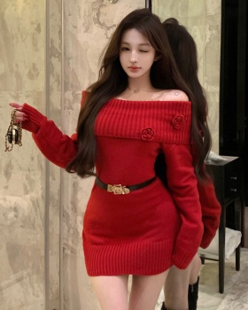Red dress christmas sweater dress for women