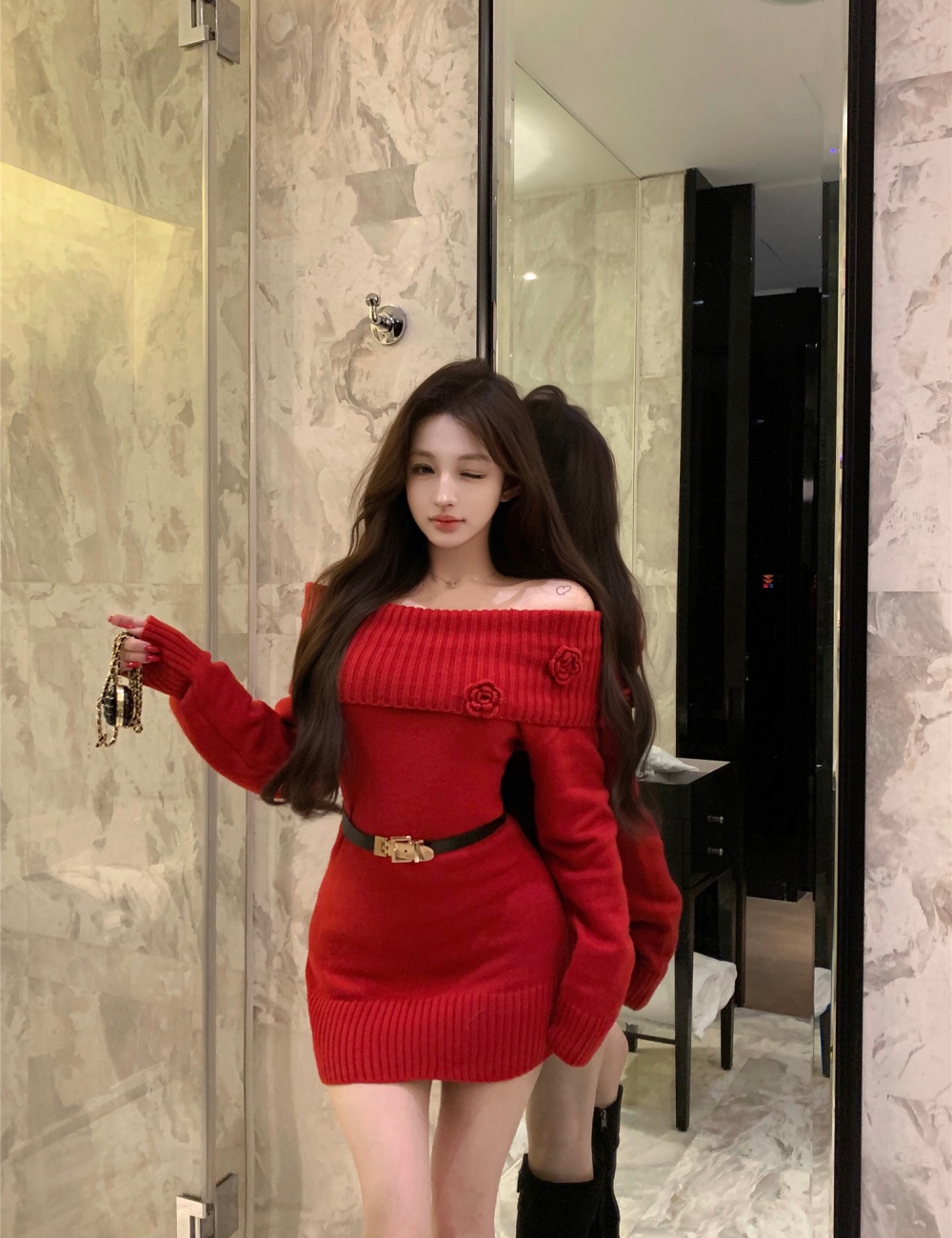 Red dress christmas sweater dress for women