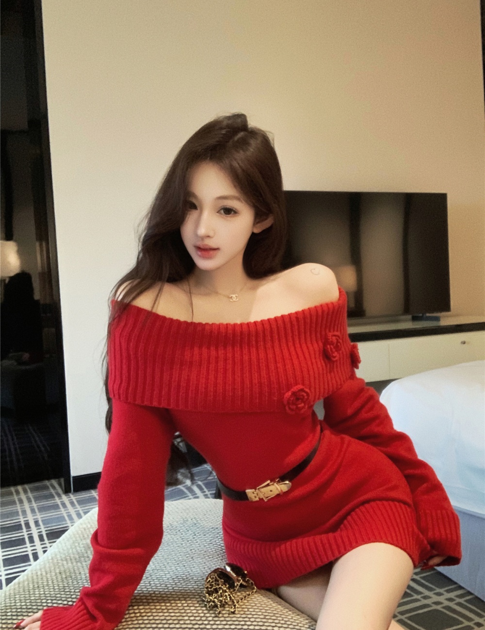 Red dress christmas sweater dress for women