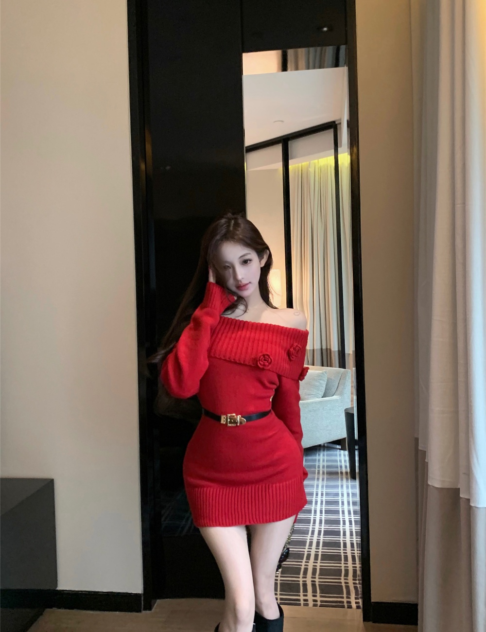 Red dress christmas sweater dress for women