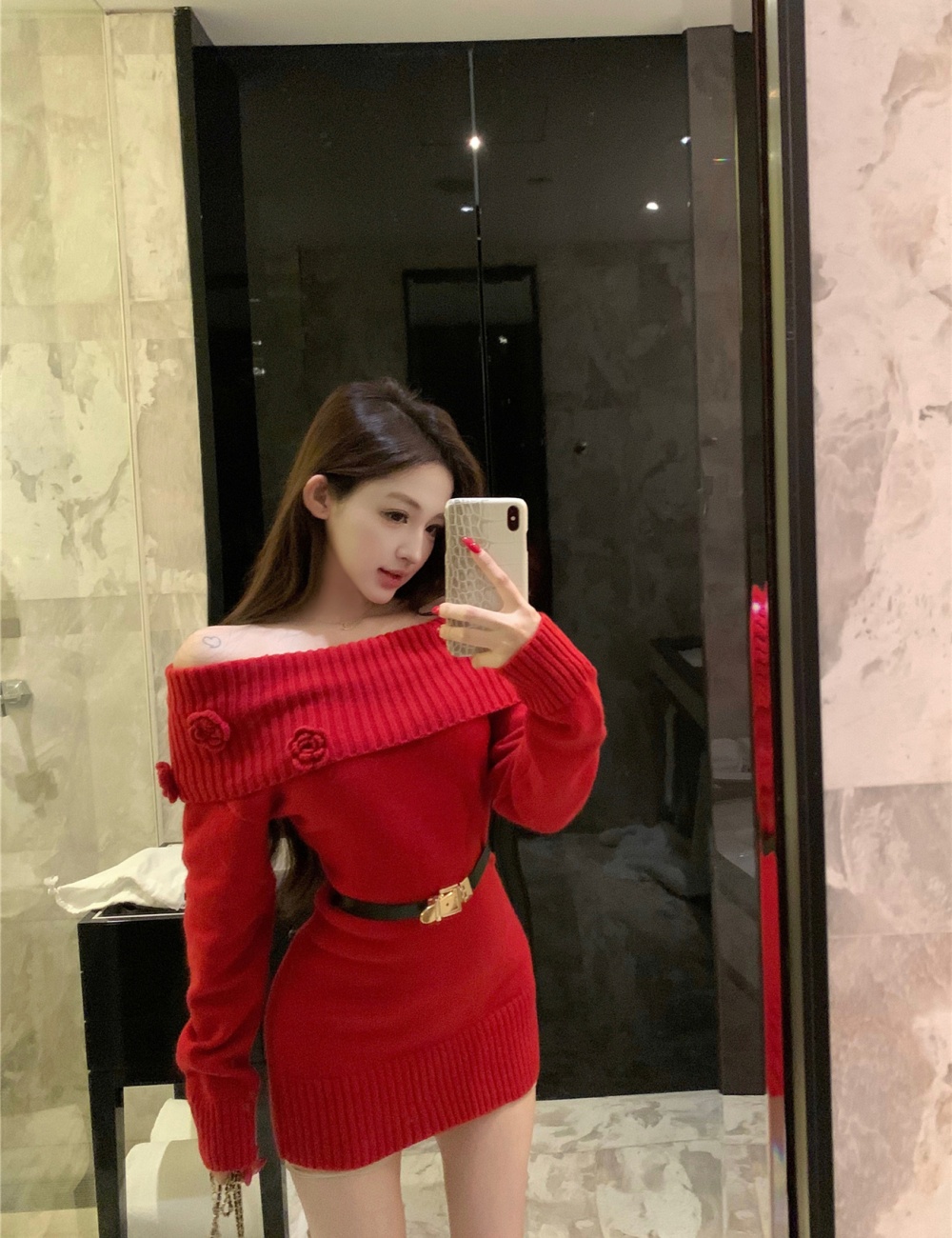 Red dress christmas sweater dress for women