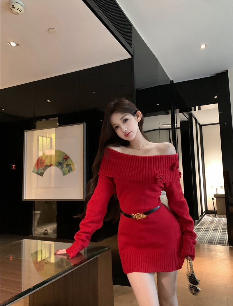 Red dress christmas sweater dress for women