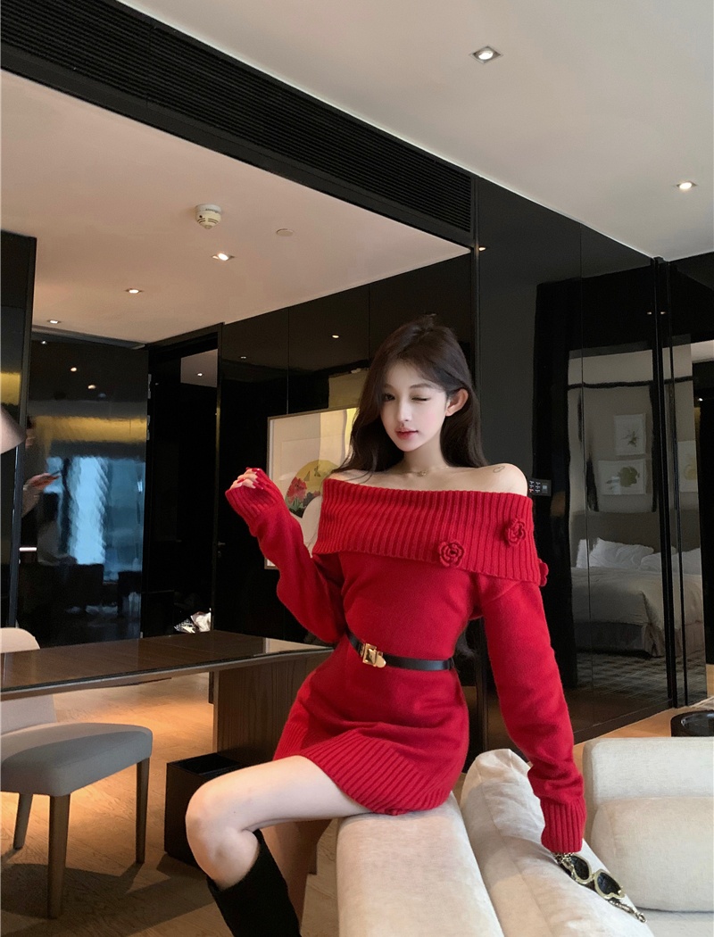 Red dress christmas sweater dress for women