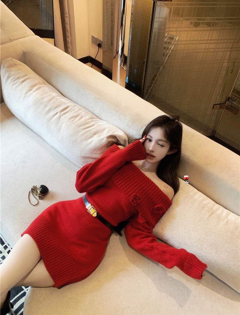 Red dress christmas sweater dress for women