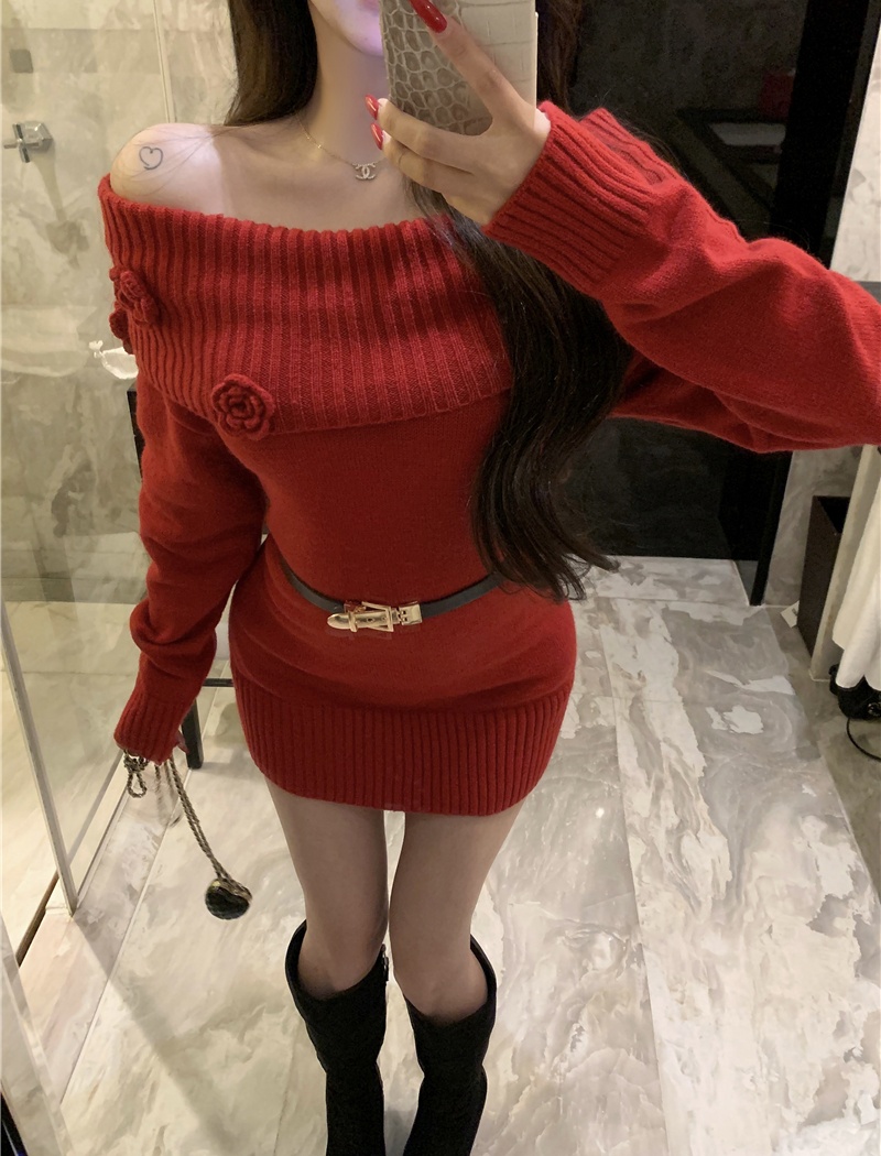 Red dress christmas sweater dress for women