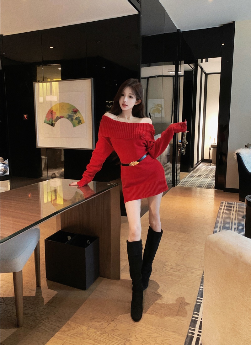 Red dress christmas sweater dress for women