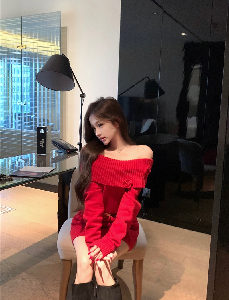 Red dress christmas sweater dress for women