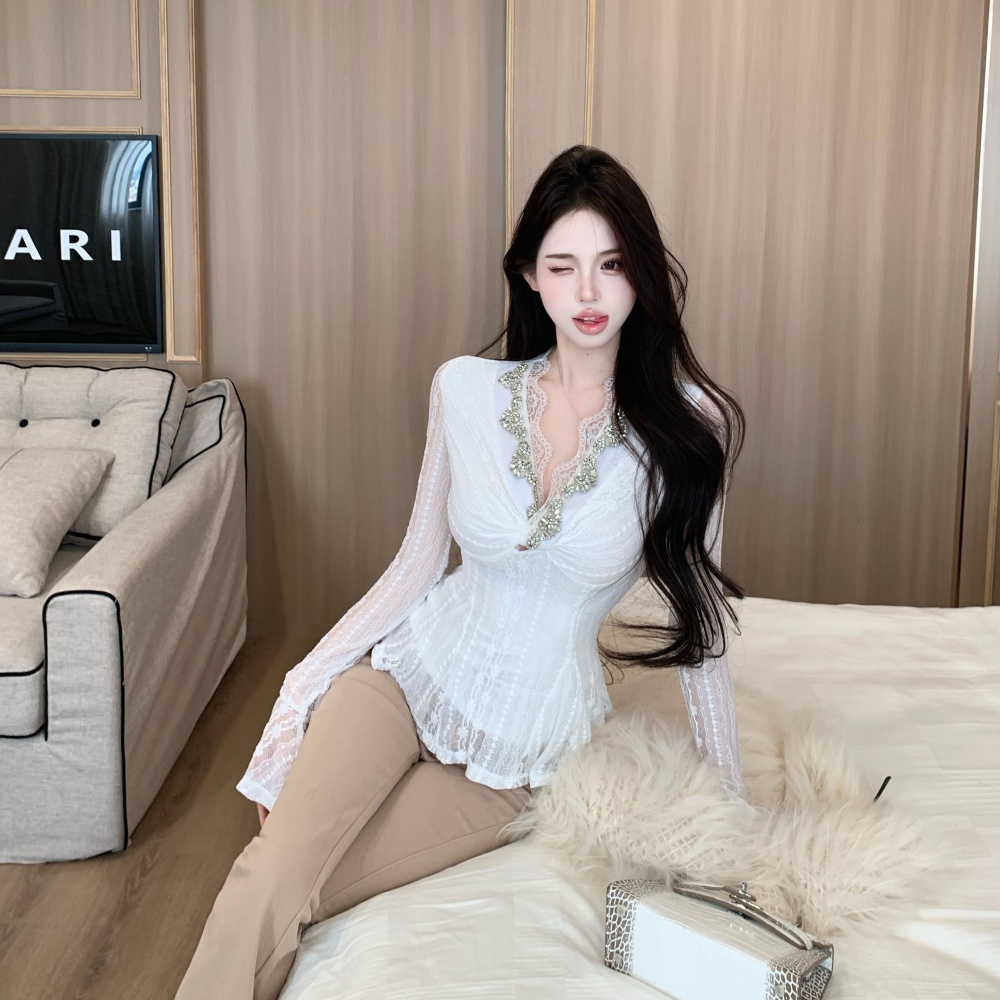 Long sleeve France style shirts pinched waist tops for women