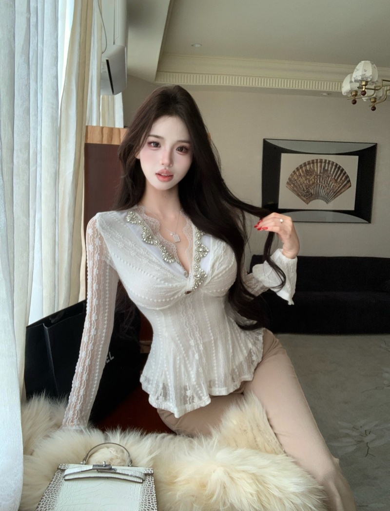 Long sleeve France style shirts pinched waist tops for women