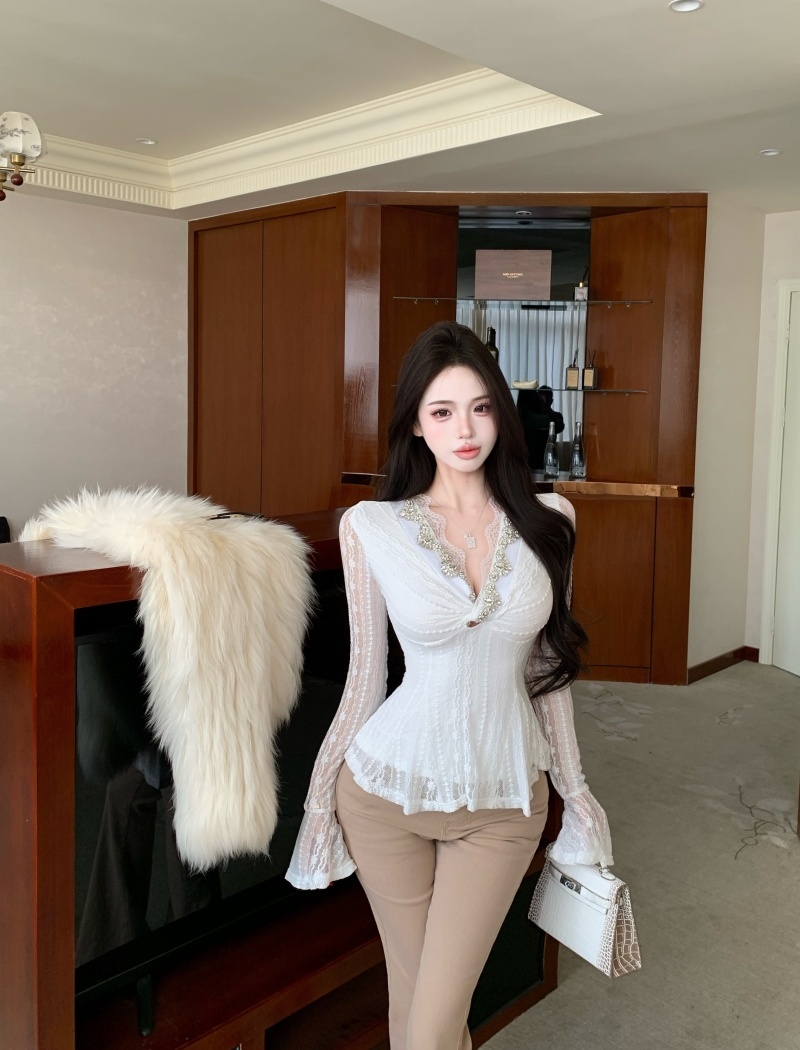 Long sleeve France style shirts pinched waist tops for women