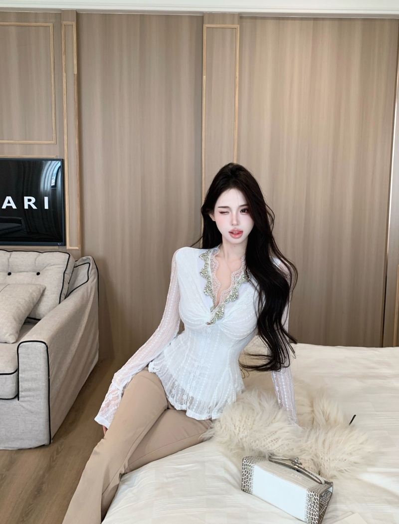 France style pants V-neck shirts 2pcs set for women