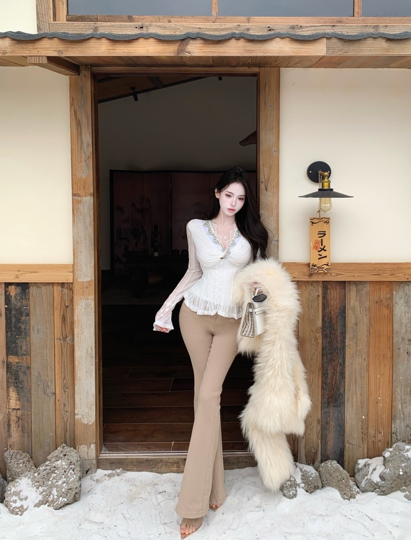 France style pants V-neck shirts 2pcs set for women