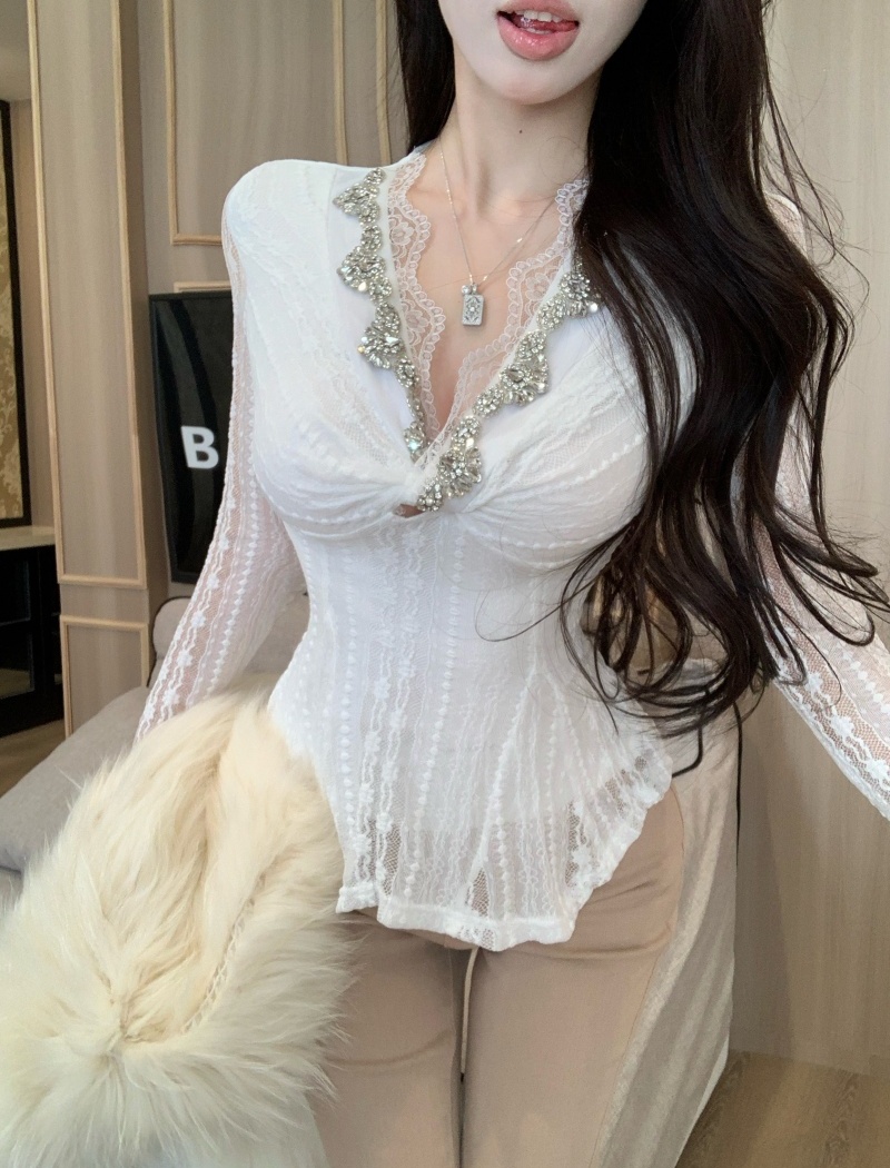 France style pants V-neck shirts 2pcs set for women