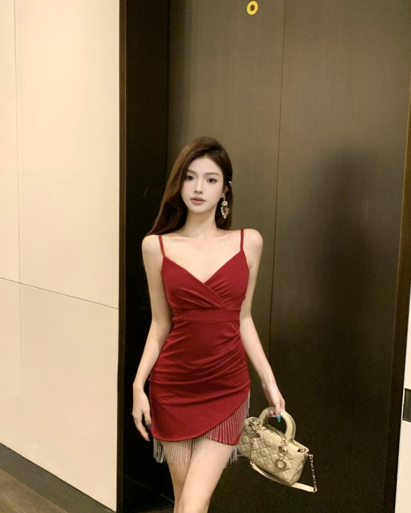 Short tassels decoration bottoming package hip dress