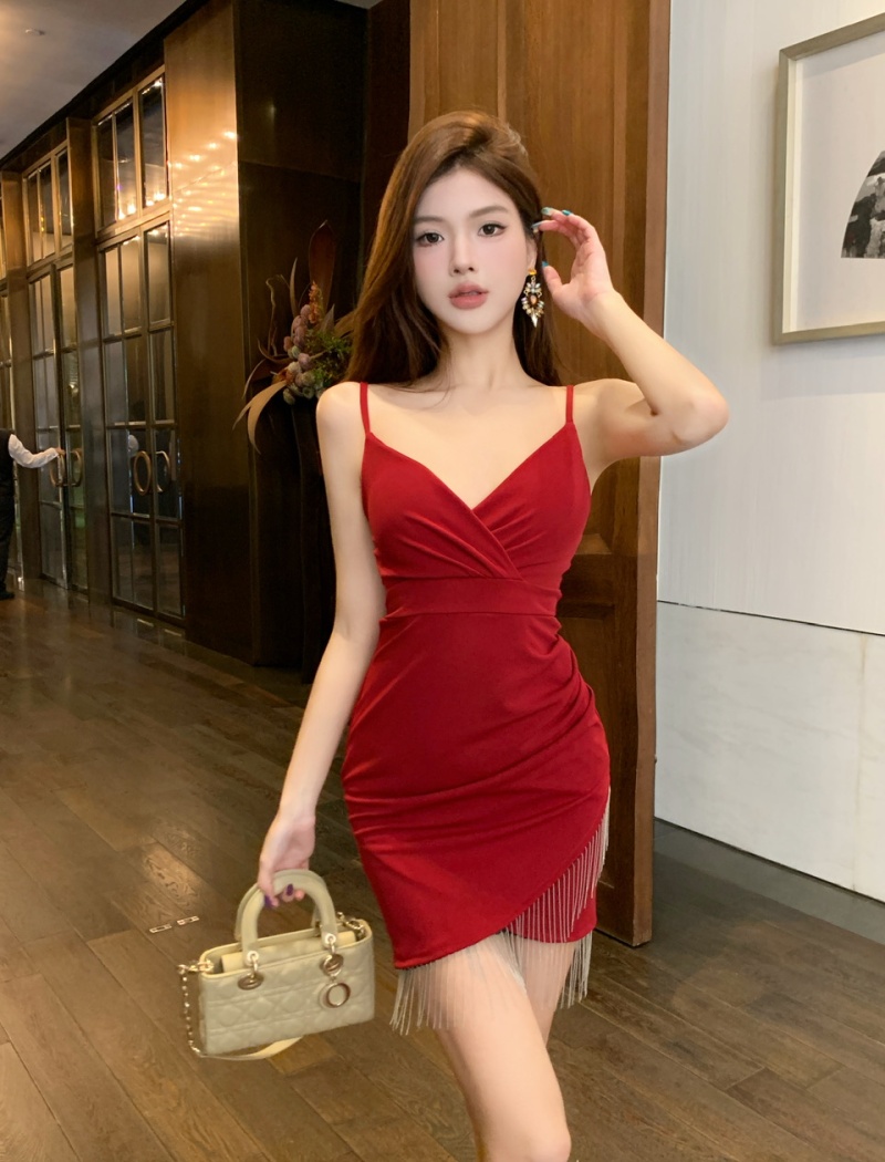 Short tassels decoration bottoming package hip dress