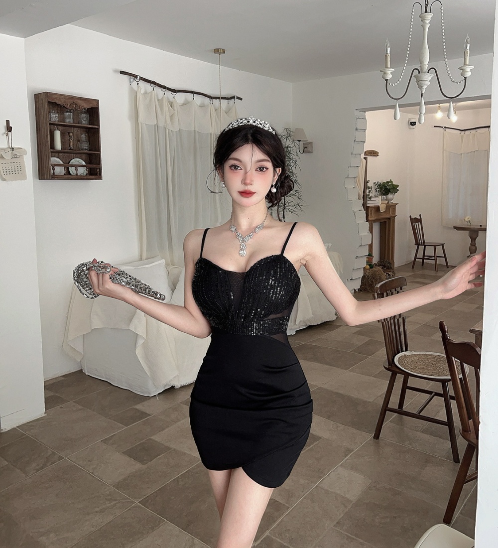 Tight package hip sling bottoming pinched waist dress