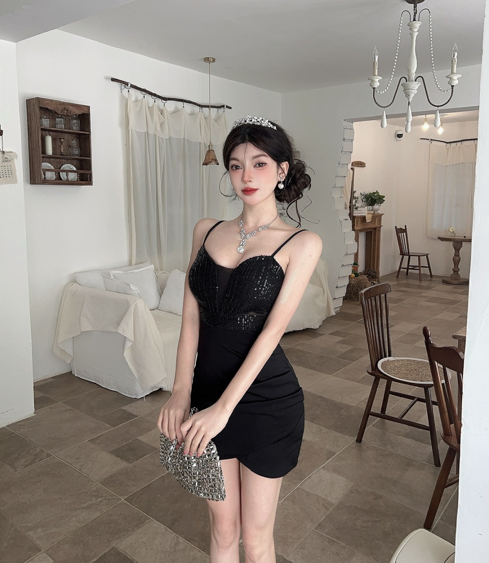 Tight package hip sling bottoming pinched waist dress
