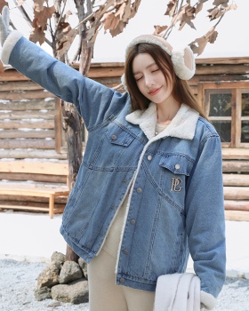 Loose embroidery rabbit fur Korean style cotton coat