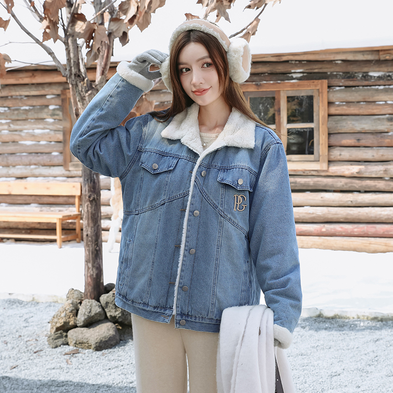 Loose embroidery rabbit fur Korean style cotton coat