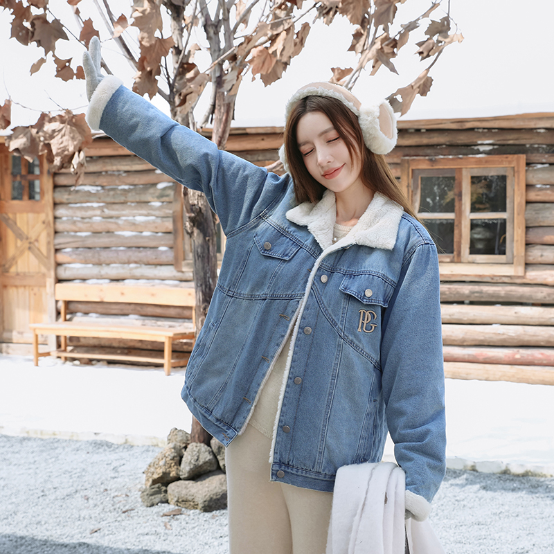 Loose embroidery rabbit fur Korean style cotton coat