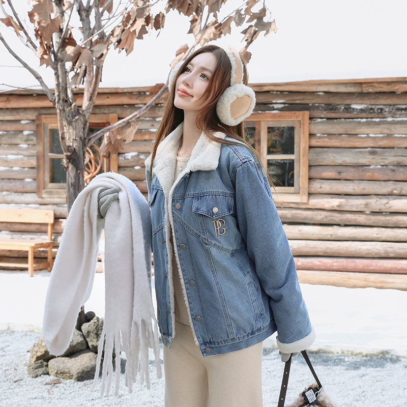 Loose embroidery rabbit fur Korean style cotton coat