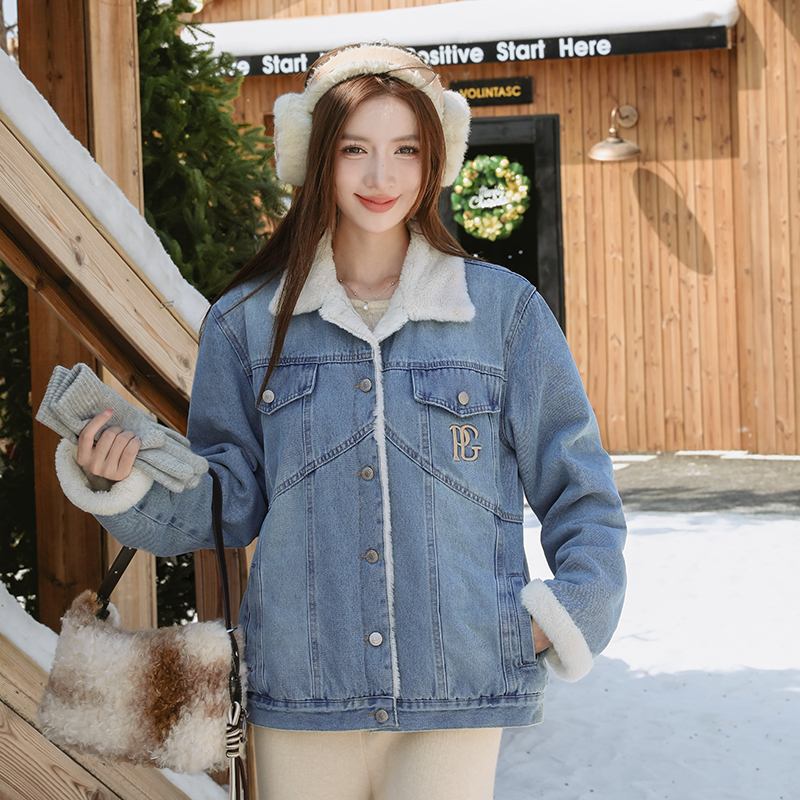 Loose embroidery rabbit fur Korean style cotton coat