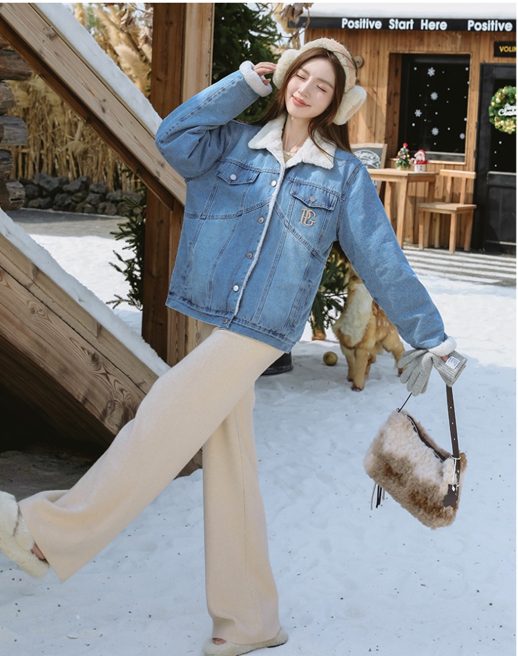 Loose embroidery rabbit fur Korean style cotton coat