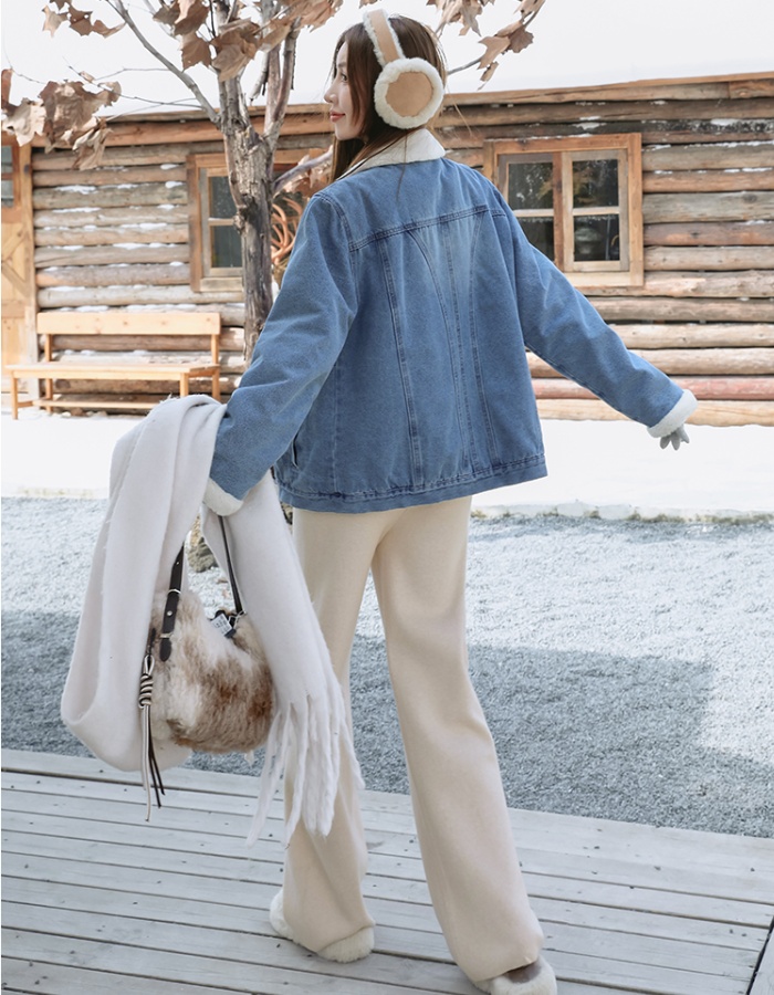 Loose embroidery rabbit fur Korean style cotton coat