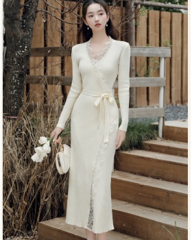 Knitted lace slim dress