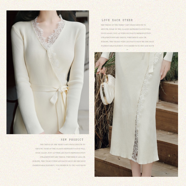 Knitted lace slim dress