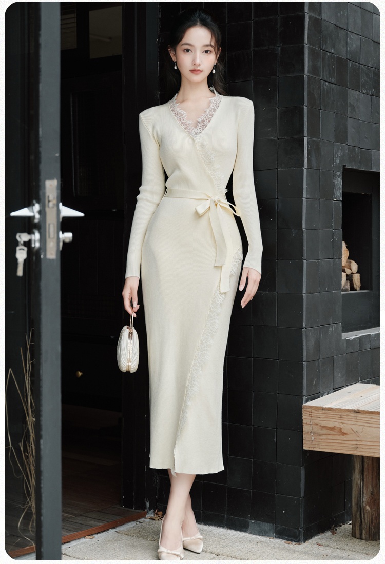 Knitted lace slim dress