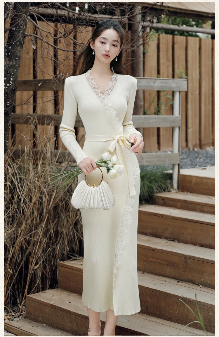 Knitted lace slim dress