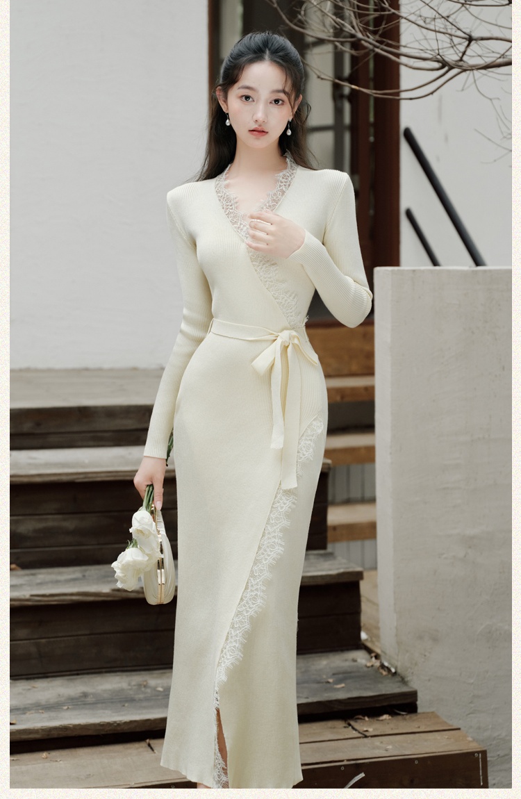 Knitted lace slim dress