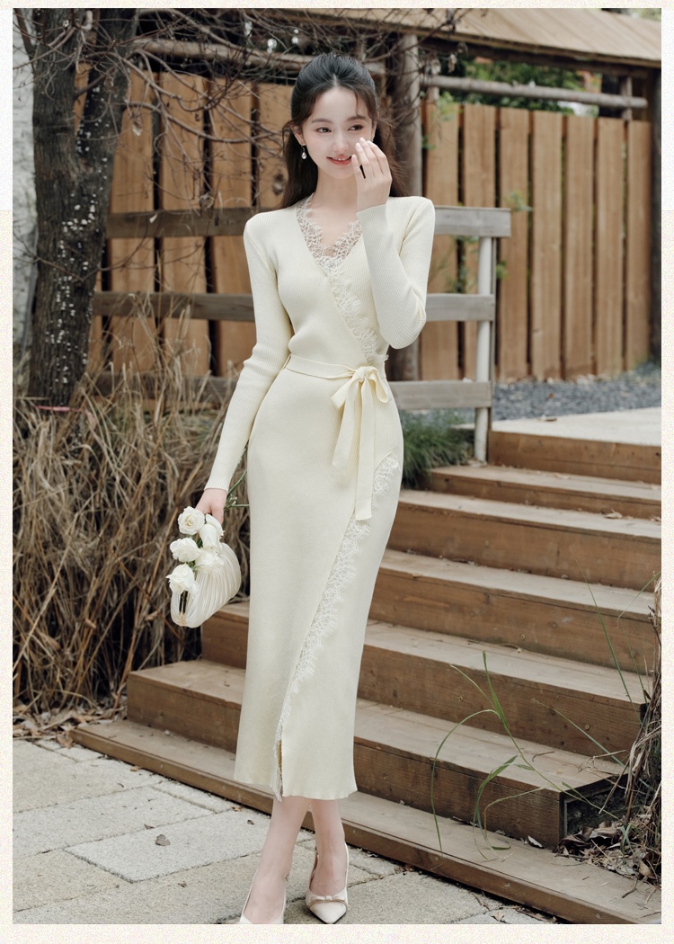 Knitted lace slim dress