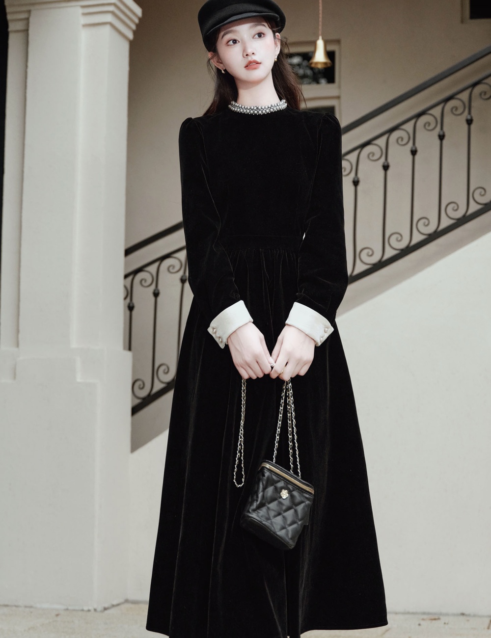 Autumn and winter dress velvet formal dress for women