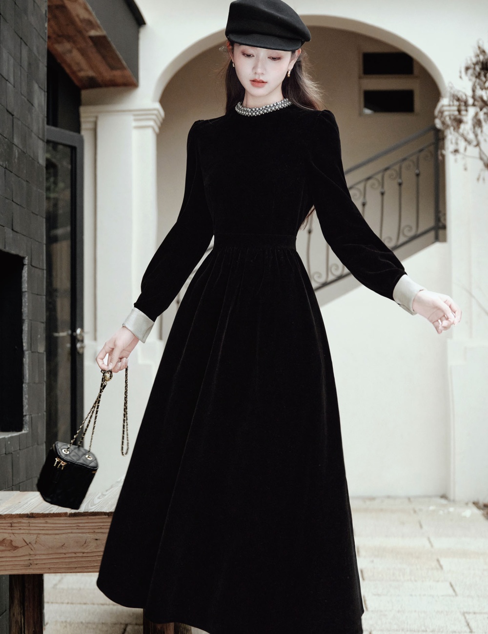 Autumn and winter dress velvet formal dress for women