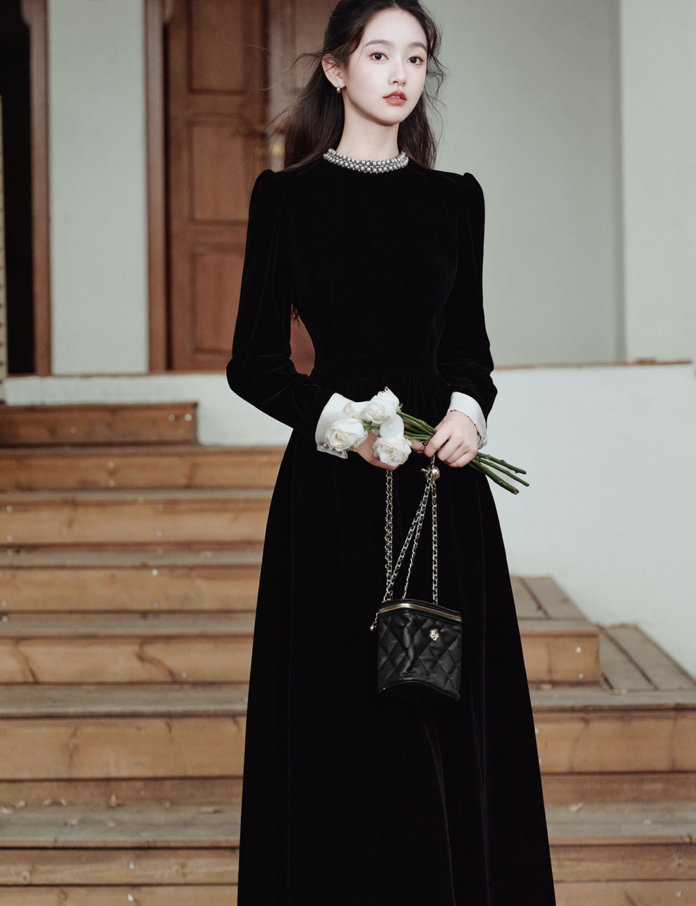 Autumn and winter dress velvet formal dress for women