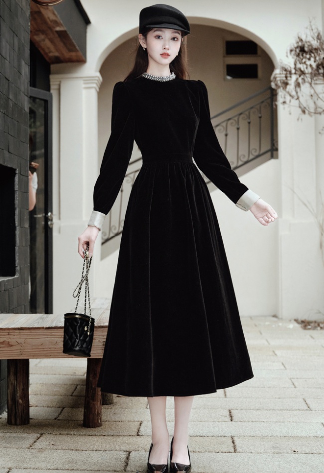 Autumn and winter dress velvet formal dress for women