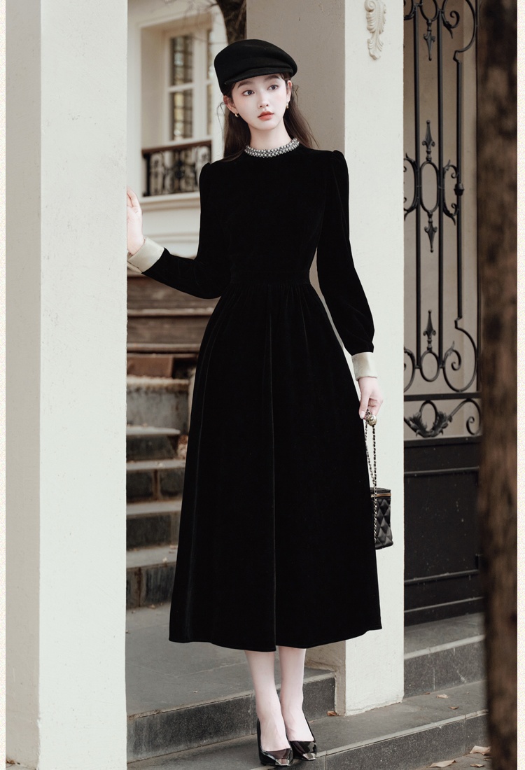 Autumn and winter dress velvet formal dress for women