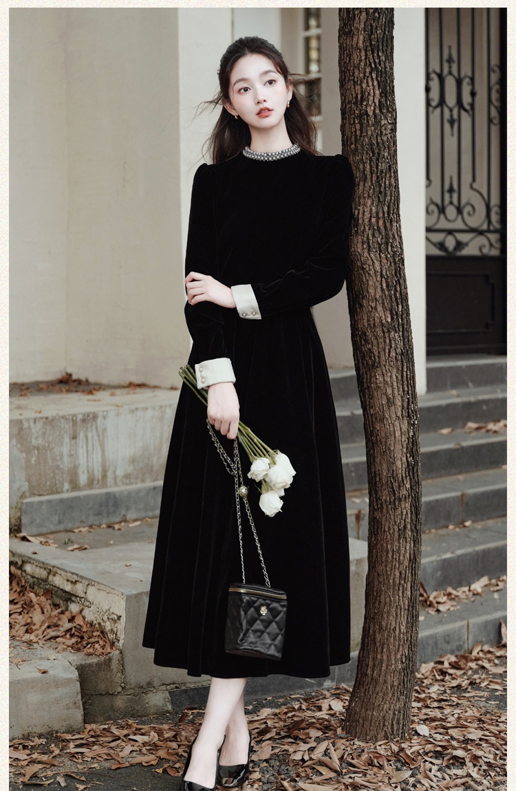 Autumn and winter dress velvet formal dress for women